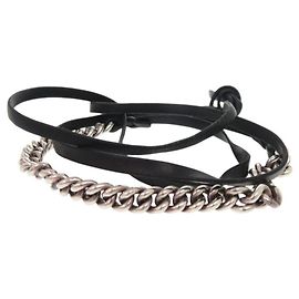 Hermès Pulseira de charme de couro Hermes preto e prata 925 Preto Prata
