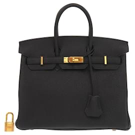 Hermès-Sac à main Hermes Birkin 25 Togo Noir-Noir