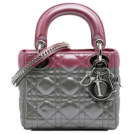 Dior-Dior Pink Mini Iridescent Lambskin Cannage Lady Dior-Pink