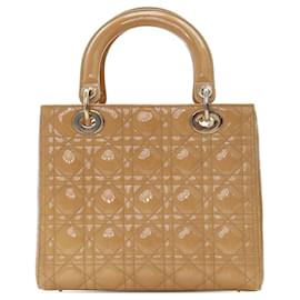 Dior-Dior Brown Medium Patent Cannage Lady Dior-Brown,Beige