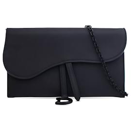 Dior-Dior Black Ultra Matte Calfskin Saddle Long Wallet With Chain-Black