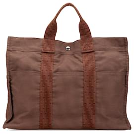Hermès-Hermès Sac en toile marron Herline MM-Marron