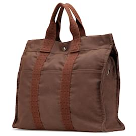 Hermès-Hermès Sac en toile marron Herline MM-Marron