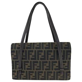 Fendi-Sac à épaule en toile marron à motif Zucca vintage de Fendi-Marron
