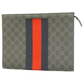 Gucci-Gucci Clutch Bag GG Supreme 475316 in Gray-Brown