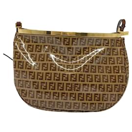 Fendi-Sac à bandoulière en toile Zucchino FENDI marron or Auth 120705-Marron,Doré