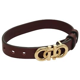 Salvatore Ferragamo Gancini Bracelet Leather Brown Auth yk18225 Brown