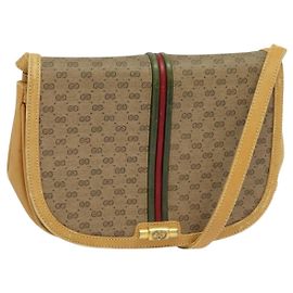 GUCCI Borsa a Spalla Micro GG Supreme Web Sherry Line PVC Beige Oro Auth 123106 Beige D'oro