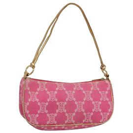 Céline CELINE Paris Macadam Canvas Accessory Pouch Pink Auth 120369 Pink
