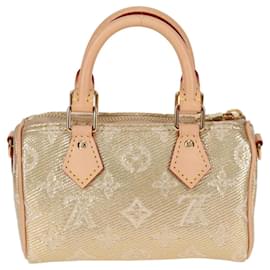 Louis Vuitton-LOUIS VUITTON Monogram Laminated Jacquard Nano Speedy Bag M82242 Auth 122840SM-Golden