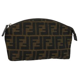 FENDI Zucca Canvas Tasche Schwarz Braun Silber Auth ar13615 Braun Schwarz Silber