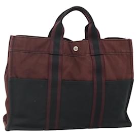 Hermès-HERMES Fourre Tout MM Sac à Main Toile Bordeaux Noir Auth bs25504-Noir,Bordeaux