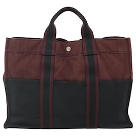 Hermès-HERMES Fourre Tout MM Sac à Main Toile Bordeaux Noir Auth bs25504-Noir,Bordeaux