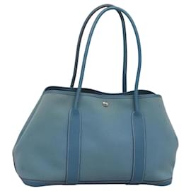 Hermès-HERMES Sac à main Garden Party PM Toile Bleue Auth 123229-Bleu