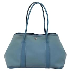 Hermès-HERMES Sac à main Garden Party PM Toile Bleue Auth 123229-Bleu