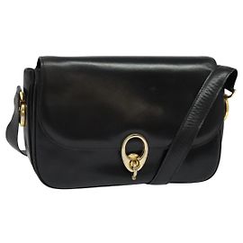 Céline Bolsa de Ombro CELINE em Couro Preto Dourado Auth bs25461 Preto Dourado