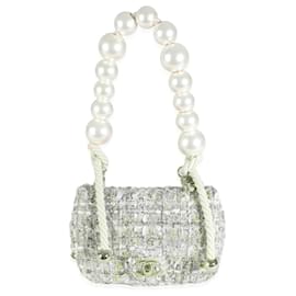 Chanel-Sac à rabat mini en tweed multicolore rose avec poignée en perles Chanel-Rose