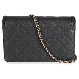 Chanel-Chanel Black Quilted Caviar Filigree Wallet On Chain-Black