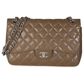 Chanel-Sac à main Chanel Jumbo Double Flap en caviar matelassé kaki-Marron,Autre