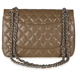 Chanel-Sac à main Chanel Jumbo Double Flap en caviar matelassé kaki-Marron,Autre