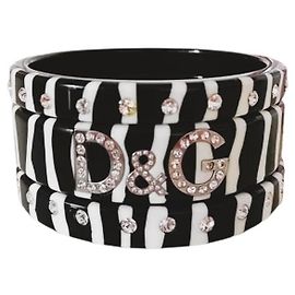 Stunning set of three rigid bracelets DOLCE & GABBANA black/white 'zebra' pattern with Swarovski Black