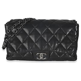 Chanel-Sac à rabat Chanel 3 Accordion en cuir d'agneau matelassé noir Chanel-Noir