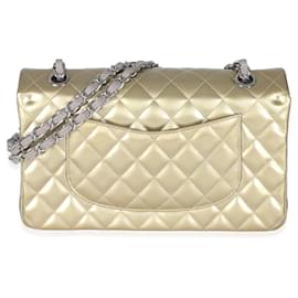 Chanel-Sac à dos Chanel Gold Striated Quilted Patent Medium Classic Double Flap-Autre