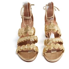 Aquazzura-Aquazzura Sandals Or EU38.5 Gold Leather Goddess Sandals Shoes UK5.5 US8 New-Golden