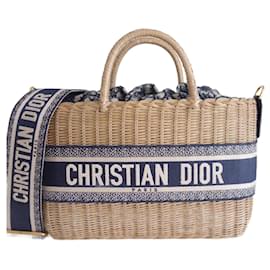Dior-Lady Dior wicker bag-Blue,Beige