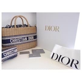 Dior-Lady Dior wicker bag-Blue,Beige