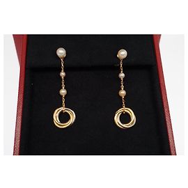 Brincos Cartier Trinity em 3 ouros e pérolas Dourado Gold hardware