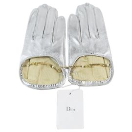 Lammlederhandschuhe von Christian Dior Silber