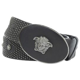 Versace Medusa Studded Leather Belt Black
