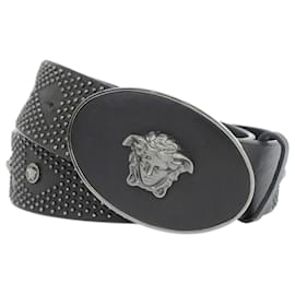 Versace-Versace Medusa Studded Leather Belt-Black