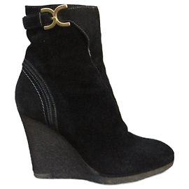 Bottines à talon compensé Chloé en daim noir Noir