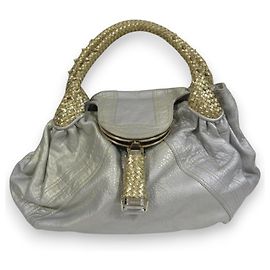 Bolsa de mão de couro Fendi Spy Prata Dourado