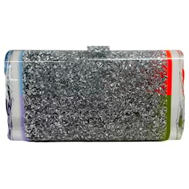 Autre Marque-Edie Parker Blue / Orange Silver Glitter Lara Clutch-Silvery