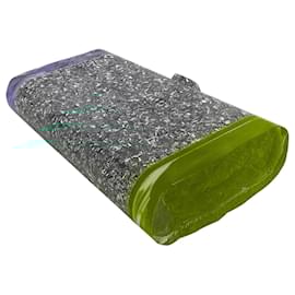 Autre Marque-Edie Parker Blue / Orange Silver Glitter Lara Clutch-Silvery