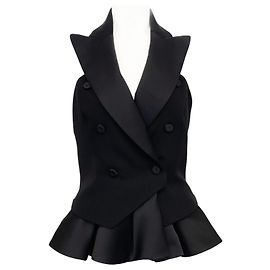 Top de smoking halter em lã preta Moschino Couture com peplum Preto