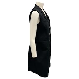 Céline-Celine Black / Gold Button-front Sleeveless Collared Cotton Dress-Black