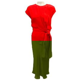 Autre Marque-Mantu Burnt Red 2023 Self Tie Midi Dress-Red