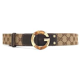 Gucci-Cinto de lona GG Gucci com bambu-Marrom