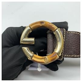 Gucci-Cinto de lona GG Gucci com bambu-Marrom