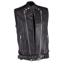 Balmain Belted Vest Jacket in Black Leather Black