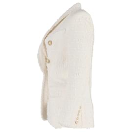 Balmain-Balmain Double Breasted Blazer in Ivory Tweed-White,Cream