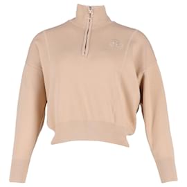 Sandro- Sandro Paris Embroidered Half-Zip Sweater in Beige Cotton-Beige