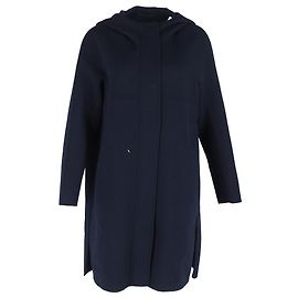 Max Mara Hooded Coat in Navy Blue Wool Blue Navy blue