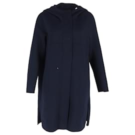 Max Mara- Max Mara Hooded Coat in Navy Blue Wool-Blue,Navy blue