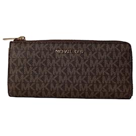 Michael Kors-Michael Kors Continental Zip Wallet in Brown Canvas-Brown