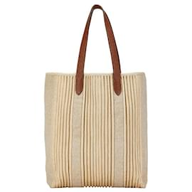 Hermès-Sac Cabas en Toile et Cuir Hermes Calicut-Marron,Beige